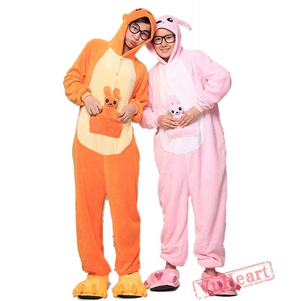 Pink Kangaroo Couple Onesies / Pajamas / Costumes