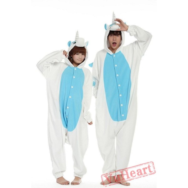 White Blue Unicorn Couple Onesies / Pajamas / Costumes