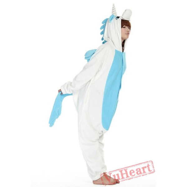 White Blue Unicorn Couple Onesies / Pajamas / Costumes
