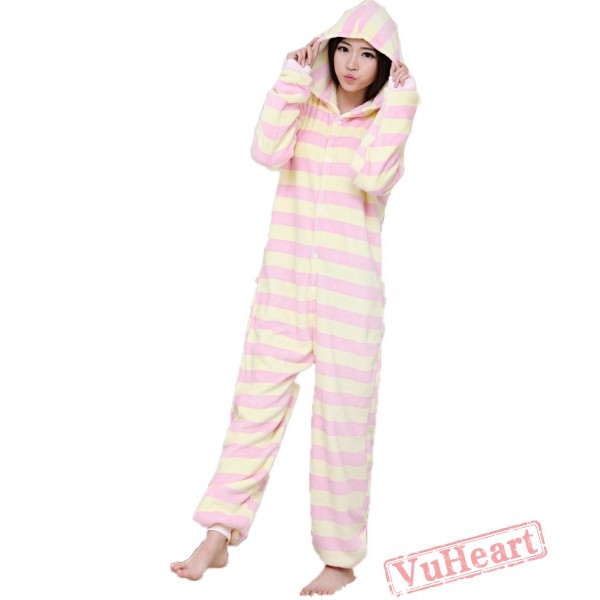 Spring & Autumn Pink Stripes Kigurumi Onesies Pajamas for Women & Men