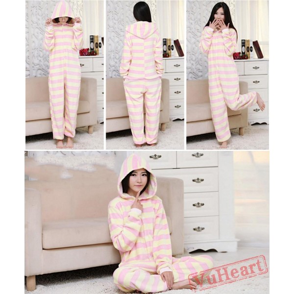 Spring & Autumn Pink Stripes Kigurumi Onesies Pajamas for Women & Men