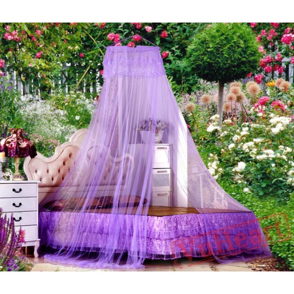 Lace Hanging Purple Mosquito Net for Double Bed