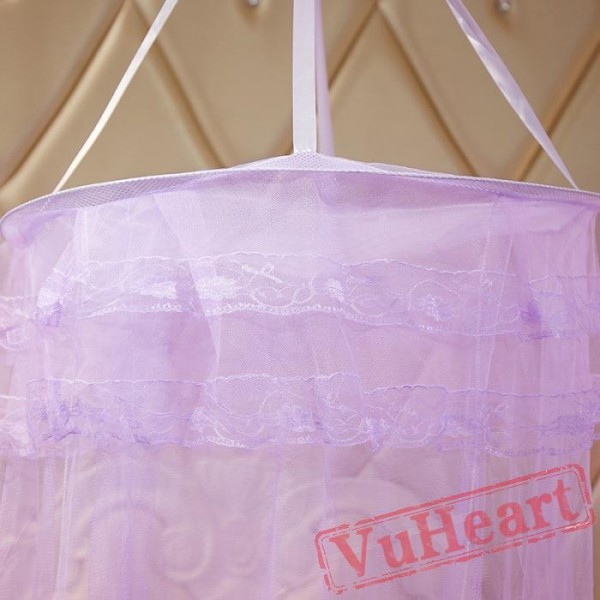 Lace Hanging Purple Mosquito Net for Double Bed