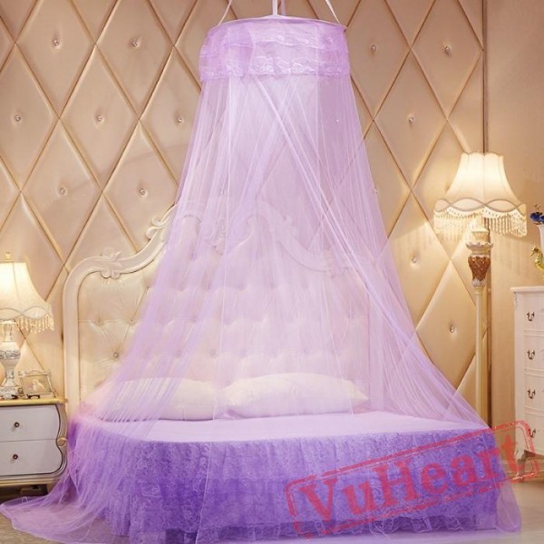 Lace Hanging Purple Mosquito Net for Double Bed