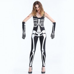 Woman Black Sexy Skeleton Adult Onesies Club Costumes