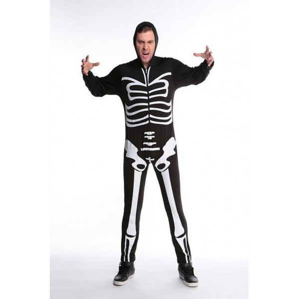 Men Black Skull Adult Onesies Club Costumes