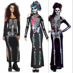 Woman Black Sexy Skeleton / Ghost Bride Adult Onesies Club Costumes