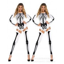Woman White Sexy Skeleton Adult Onesies Club Costumes