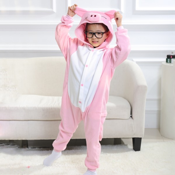 Child Pajamas Pink Pig Animal Costume Onesies