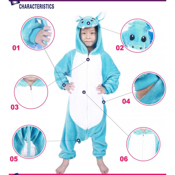 Kids Animal Onesie Children Cartoon Hippo Onesie Pajamas Sleepwear