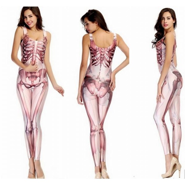 Sexy Adult Sugar Skull Catsuit Costume Bodysuits Onesie