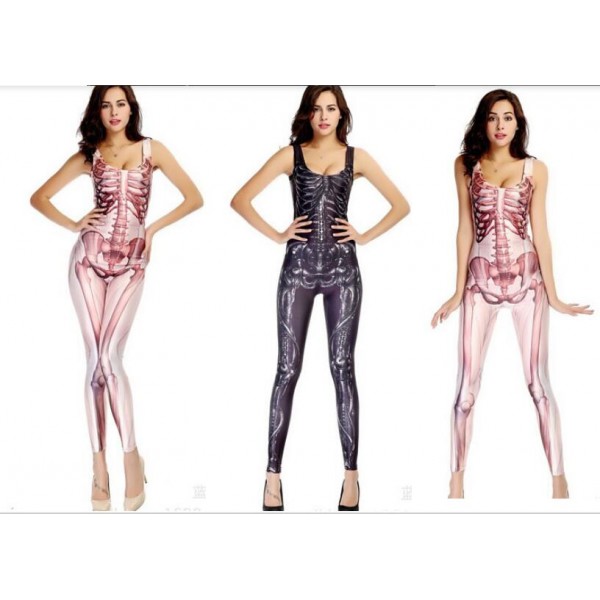 Adult Sexy Women Jumpsuit Sugar Skull Catsuit Costume Onesies