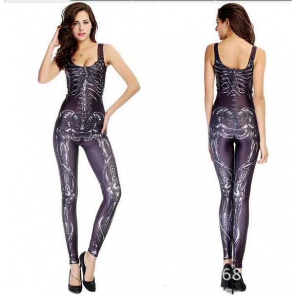 Adult Sexy Women Jumpsuit Sugar Skull Catsuit Costume Onesies