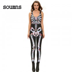 Sexy Women Jumpsuit Sugar Skull Womens Halloween Catsuit Costume Onesie