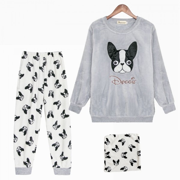 Flannel Pajamas Set Sweatshirt + Pants + Eye Mask