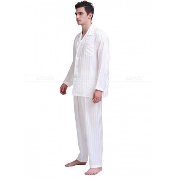 Mens Silk Satin Pajamas Set Striped Black