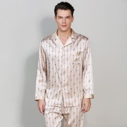 High-Grade Silk Men Printed Long-Sleeve Pajama Sets