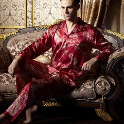 Men's Satin Silk Printed Long-Sleeved Pajama Sets