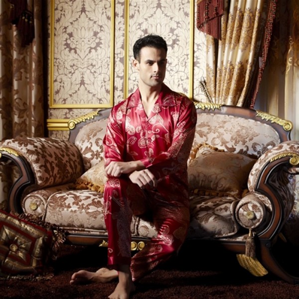 Men's Satin Silk Printed Long-Sleeved Pajama Sets