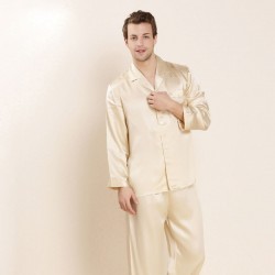 Silk Long Sleeve Mature Men Pajamas Sets