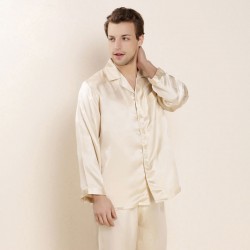 Silk Long Sleeve Mature Men Pajamas Sets