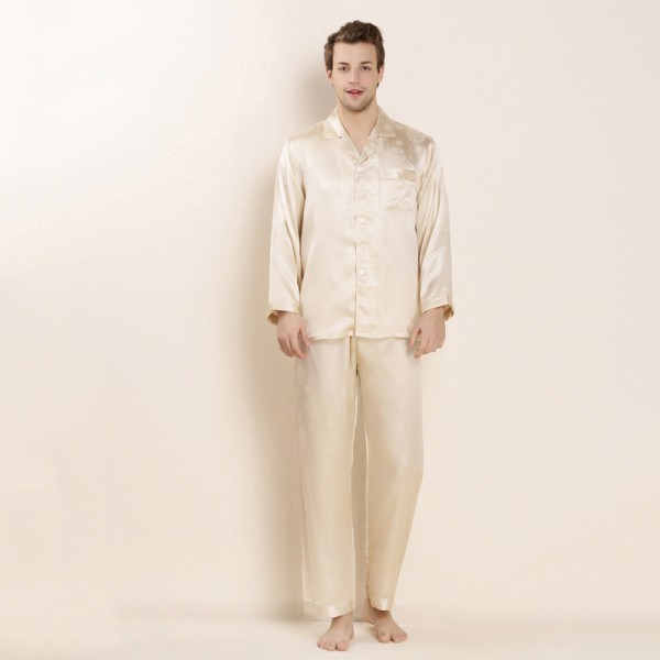 Silk Long Sleeve Mature Men Pajamas Sets