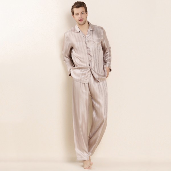 Silk Long Sleeve Mature Men Pajamas Sets