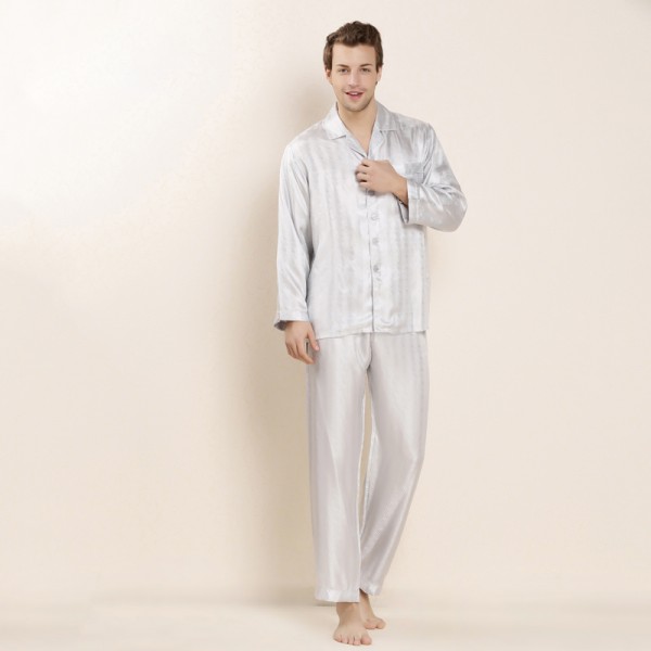 Silk Long Sleeve Mature Men Pajamas Sets