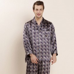 Men Silk Sleepwear Long-sleeve Pajama Set