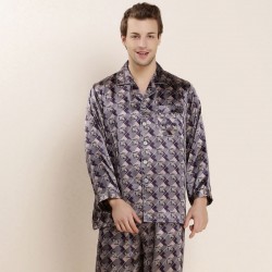 Men Silk Sleepwear Long-sleeve Pajama Set