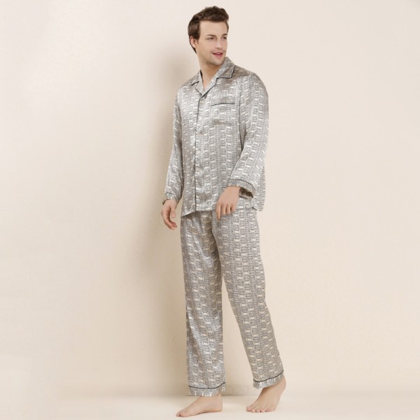 Men Silk Sleepwear Long-sleeve Pajama Set