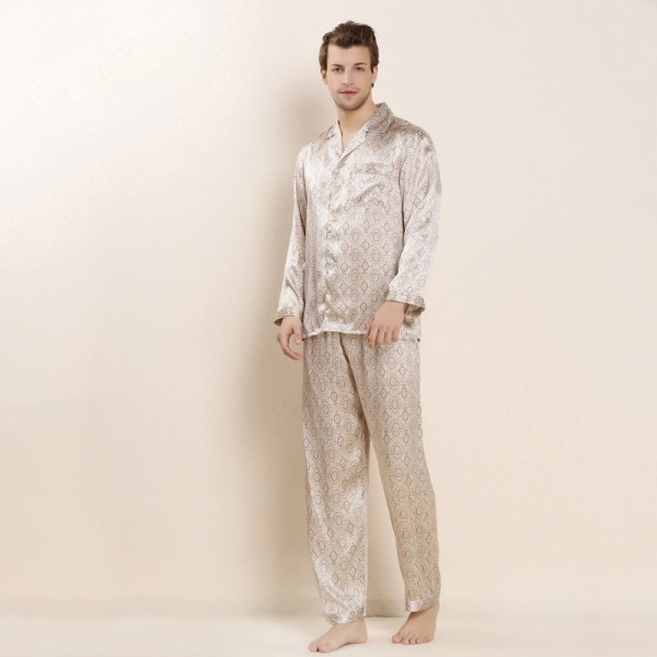 Men Silk Sleepwear Long-sleeve Pajama Set