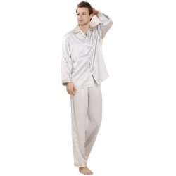 Silk Sleepwear Turn down Collar Men's Pajama Sets