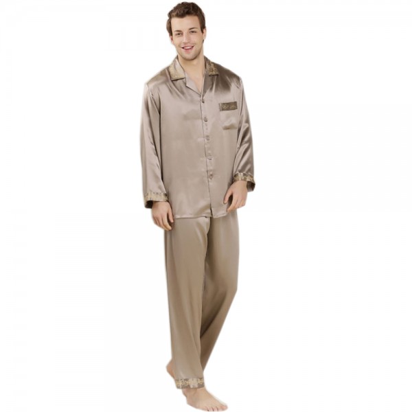 Silk Sleepwear Turn down Collar Men's Pajama Sets