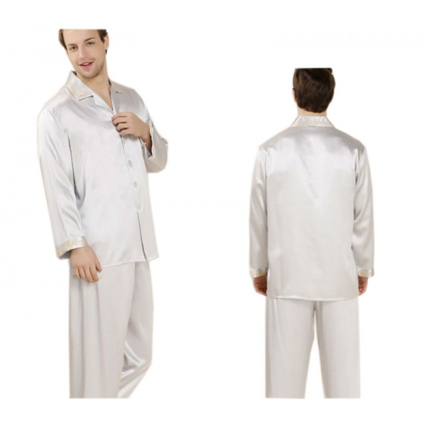 Silk Sleepwear Turn down Collar Men's Pajama Sets