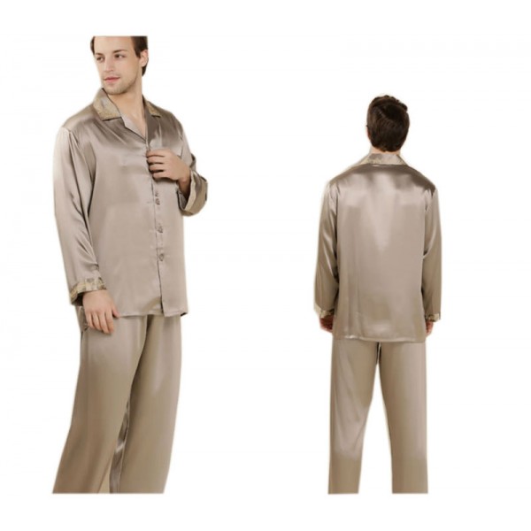 Silk Sleepwear Turn down Collar Men's Pajama Sets