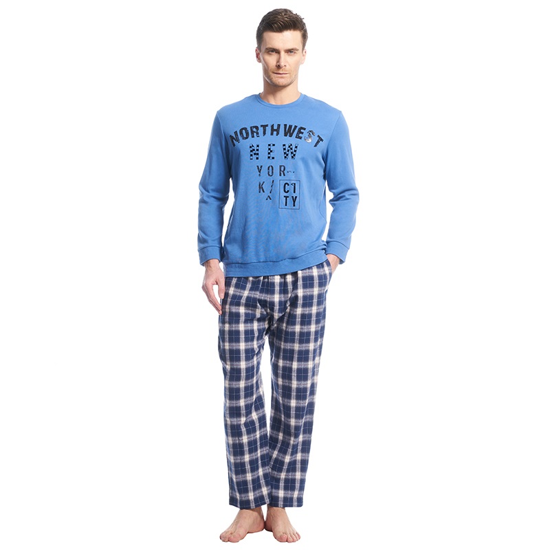 Mens Cotton Long Sleeve Pajama Sets Oneck