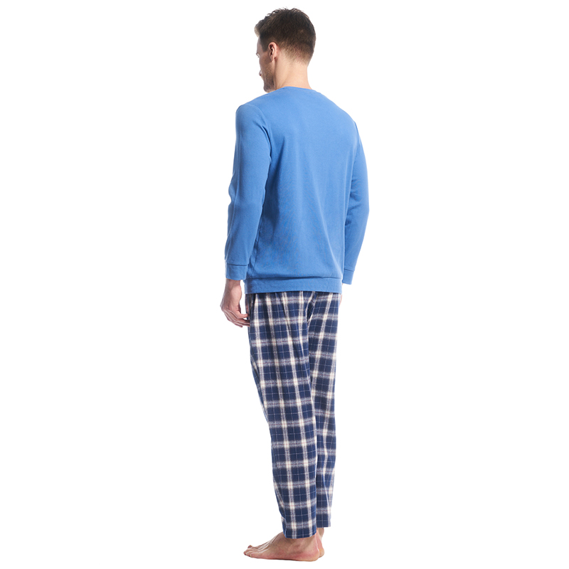 Mens Cotton Long Sleeve Pajama Sets Oneck