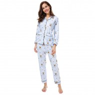 Women Print French Bulldog Long Sleeve Pajamas 2 Pieces Set