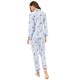 Women Print French Bulldog Long Sleeve Pajamas 2 Pieces Set