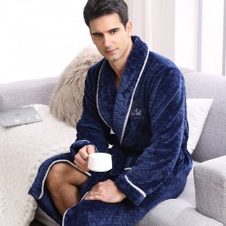 Winter Flannel Sleepwear Mens Long Sleeve Soft Pajamas Warm Bathrobe
