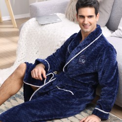 Winter Flannel Sleepwear Mens Long Sleeve Soft Pajamas Warm Bathrobe