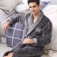 Winter Flannel Sleepwear Mens Long Sleeve Soft Pajamas Warm Bathrobe