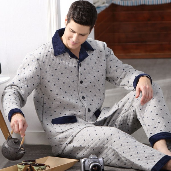 Mens Comfort Cotton Plaid Pajama Set Winter Warm Sleepwear