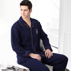 Cotton Men Pajamas Set Long Sleeve Sleepwear Casual Nightwear