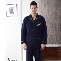 Cotton Men Pajamas Set Long Sleeve Sleepwear Casual Nightwear