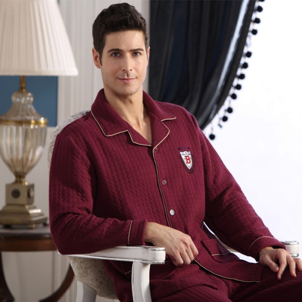 Cotton Men Pajamas Set Long Sleeve Sleepwear Casual Nightwear