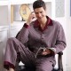 Men Cotton Pajamas Set Button Collar Warm Printed Sleepwear