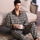 Men Cotton Pajamas Set Button Collar Warm Printed Sleepwear