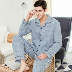 Men Classic Long Sleeve Plaid Warm Cotton Pajama Set